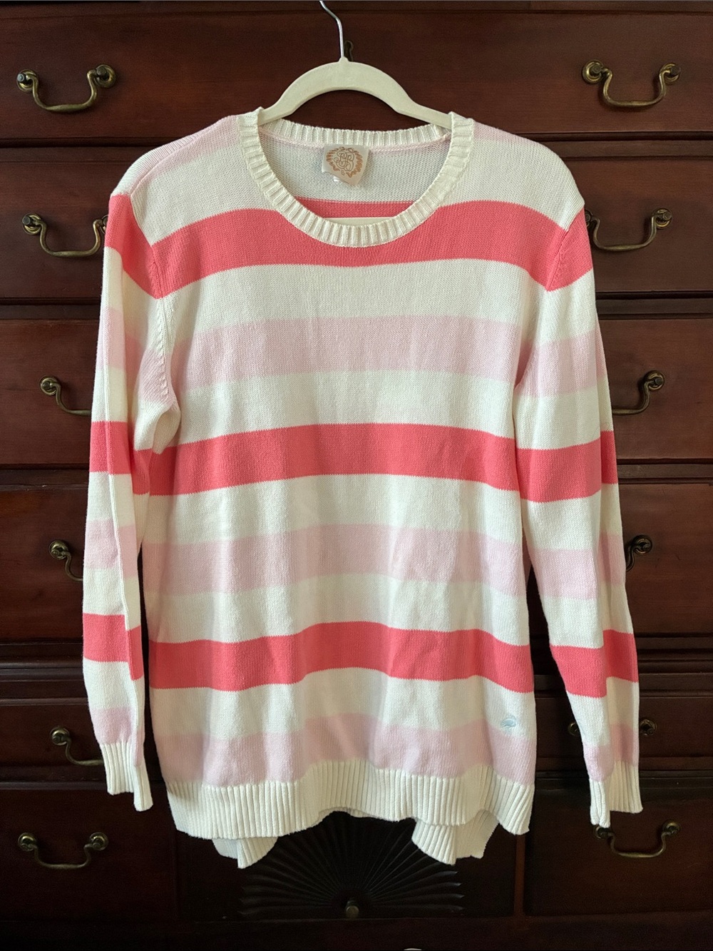 The Beaufort Bonnet Company Striped Crewneck Sweater - Coral, Light Pink & White